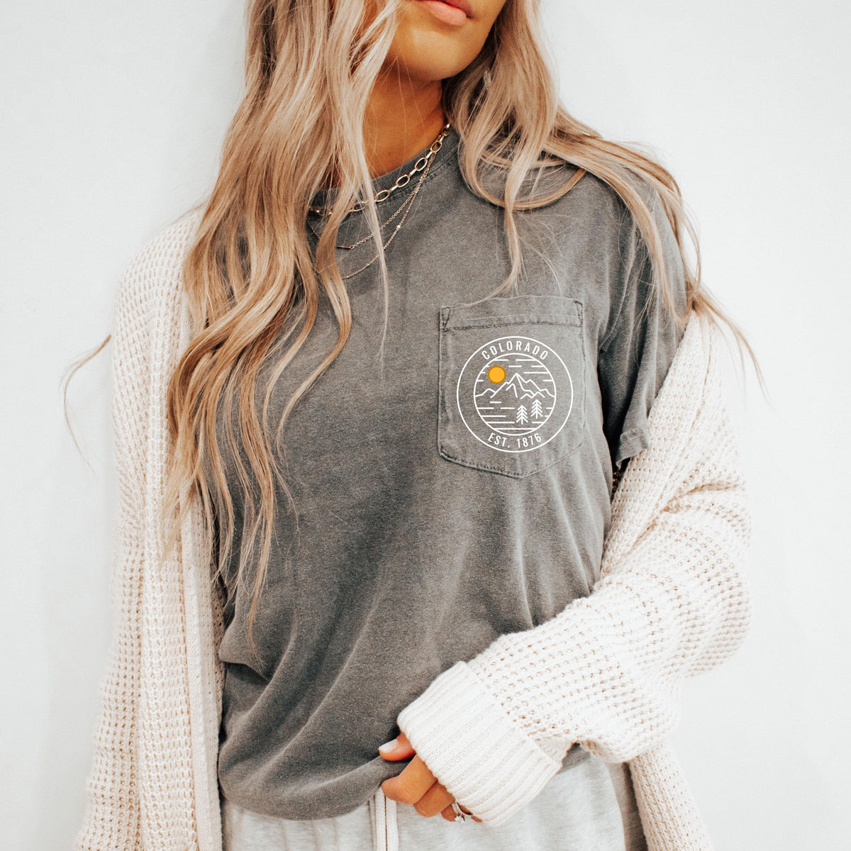 Colorado Pocket Tee Shirt GarmentDyed Shirt Mountain Graphic Tee Comfort Colors Graphic Tee – Warm & Stylish · Perfect For Daily Wear