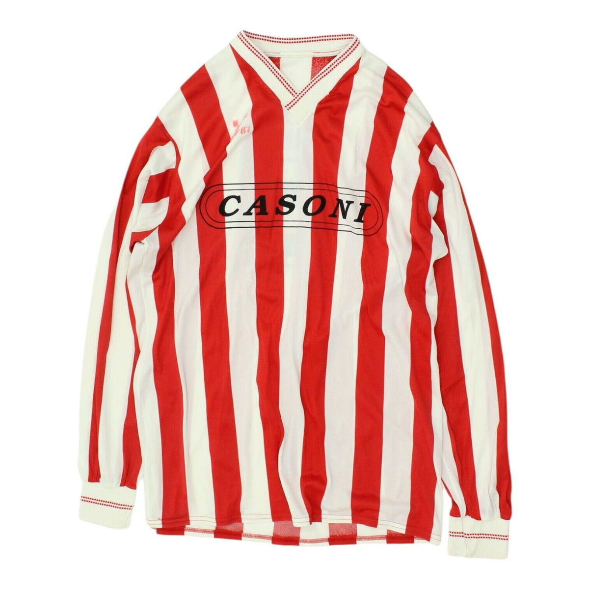 Vintage 80s Football Shirt Mens Red White Striped Sports VNeck Long Sleeve Graphic Tee – Warm & Stylish · Must-Have Style