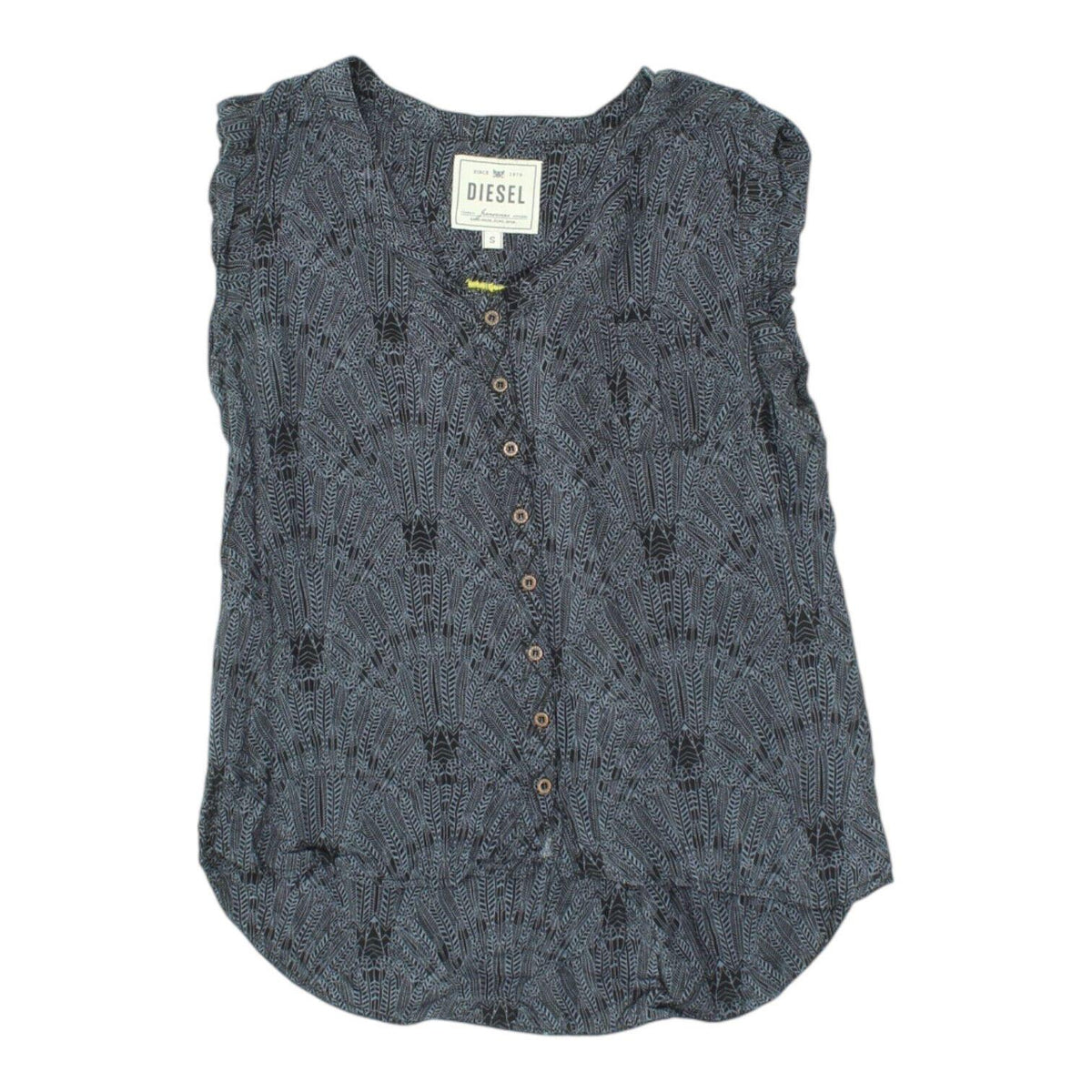 Diesel Womens Sleeveless Blouse Vintage Blue Designer Button Up Patterned Top Graphic Tee – Cozy Vibes · Top Pick For Any Outfit