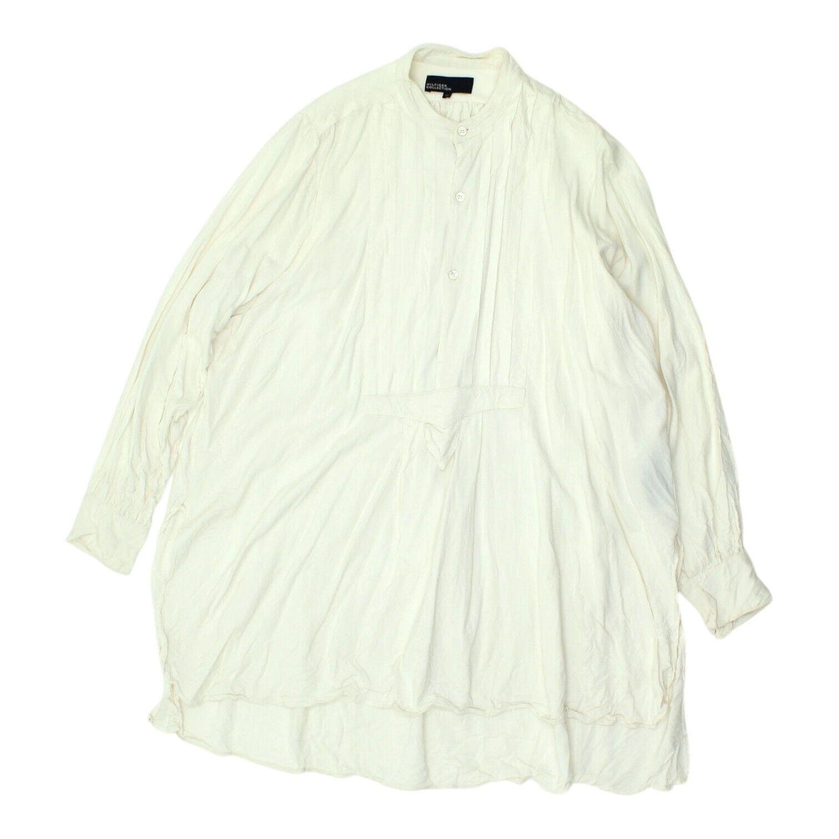 Hilfiger Collection Long Shirt Womens Beige Collarless 12 Button Kaftan Graphic Tee – Everyday Comfort · Top Pick For Any Outfit