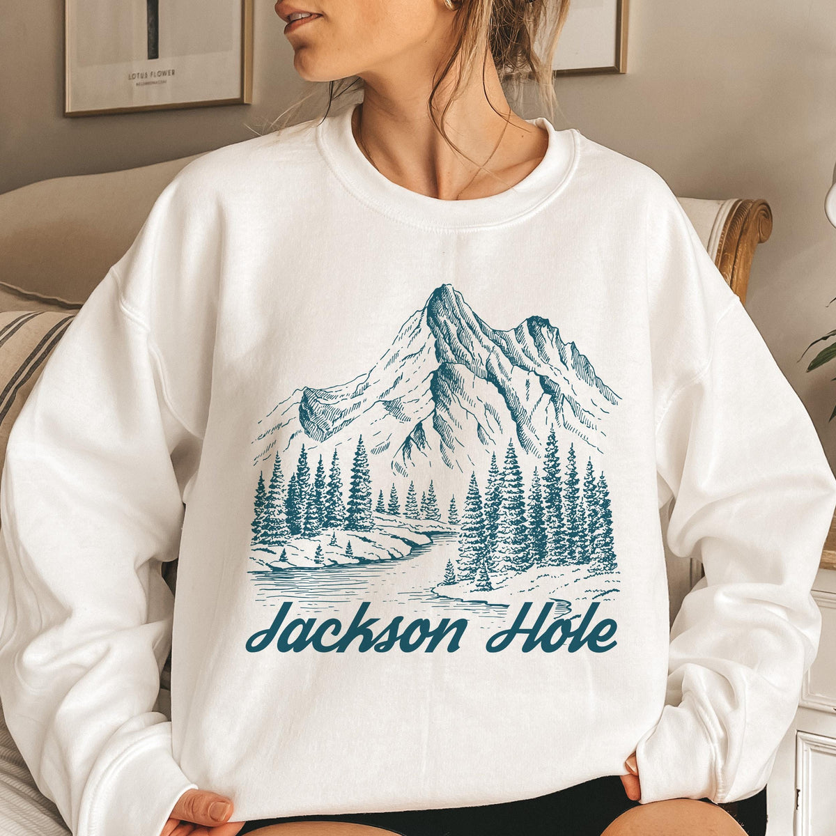 Jackson Hole Wyoming Sweatshirt Mountain Illustration Graphic Crewneck Sweatshirt – Fan Favorite · Trending Graphic Apparel