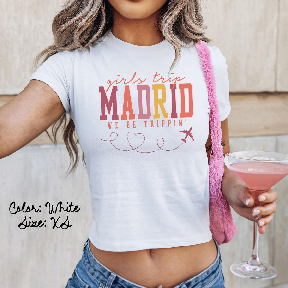 Madrid Spain Baby Tee SNUG FIT Girls Trip Tshirts Matching Shirts Group Tshirt Friends Trip Trendy Summer Graphic Tee – Bold Style · High-Quality Print