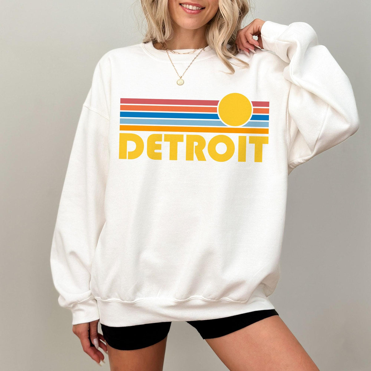 Detroit Michigan Sweatshirt Retro Sunset Unisex Detroit Sweatshirt Personalization Available Sweatshirt – Premium Graphic · High-Quality Print