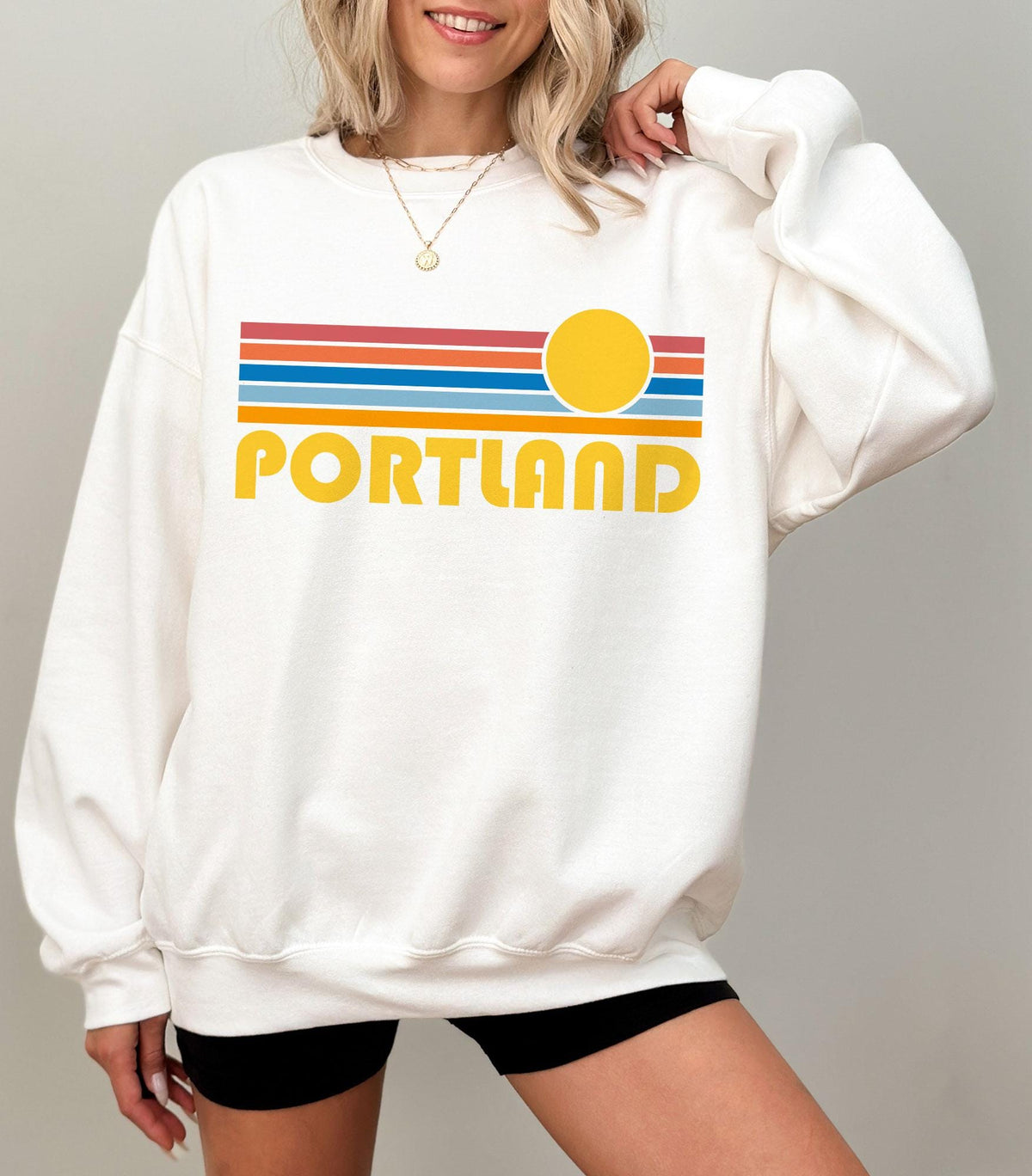 Portland Oregon Sweatshirt Unisex Retro Sunset Portland Sweatshirt Personalization Available Sweatshirt – Aesthetic Look · High-Quality Print