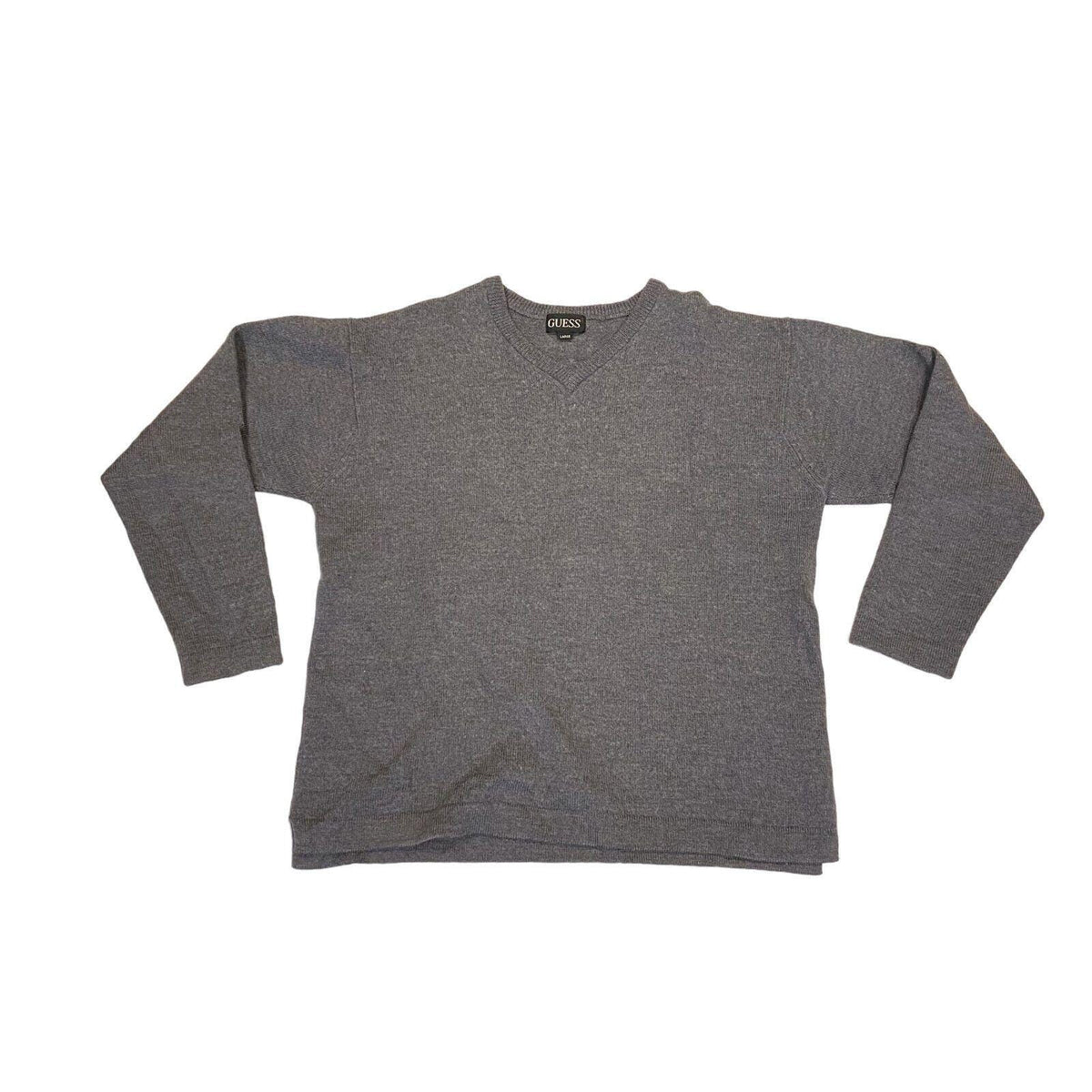 Guess Mens Grey Jumper Vintage High End Designer V Neck Sweater Knit VTG Graphic Tee – Warm & Stylish · Top Pick For Any Outfit