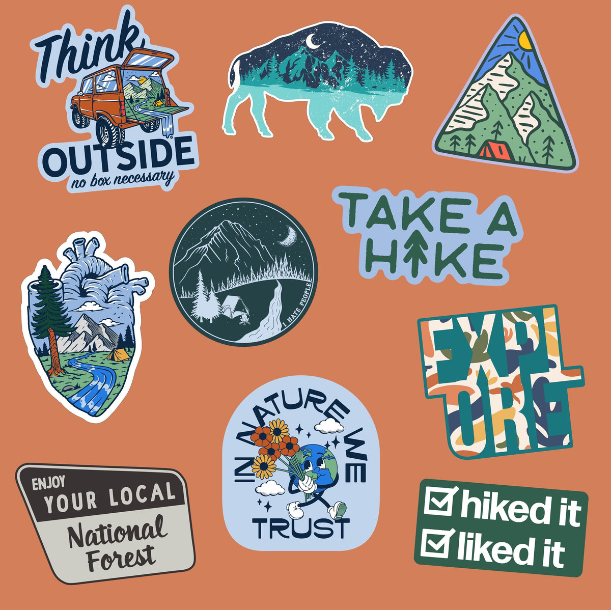 Set of 10Adventure Inspiration Stickers Take a Hike and Embrace the Outdoors Large Stickers for Adults Nature Decals Get Outside Graphic Tee – Bold Style · Must-Have Style