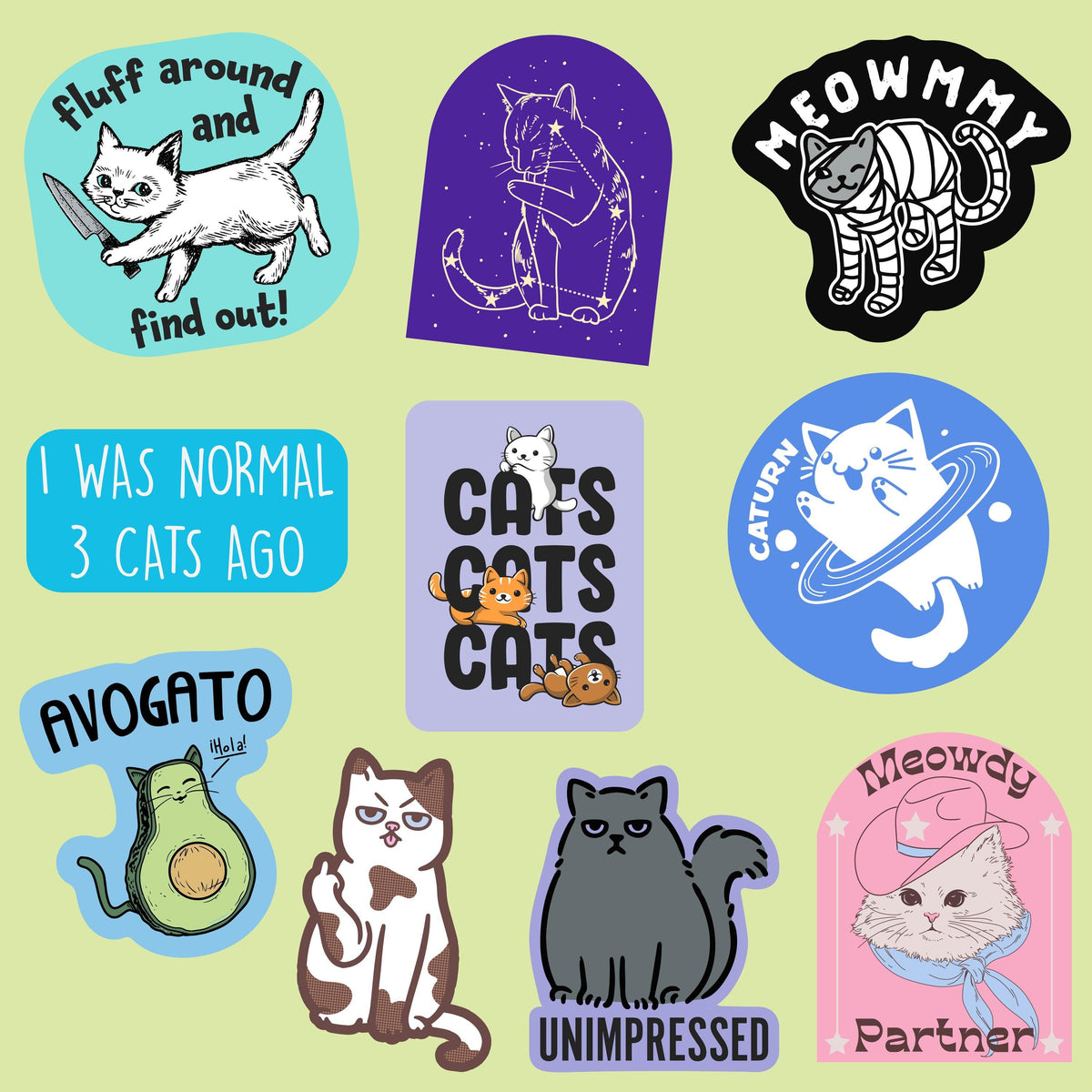 Cat Lover Sticker Pack Set of 10 Funny Decals Middle Finger Design Pet Owner Gift Large Stickers for Adults Funny Cat Stickers Graphic Tee – Aesthetic Look · Must-Have Style