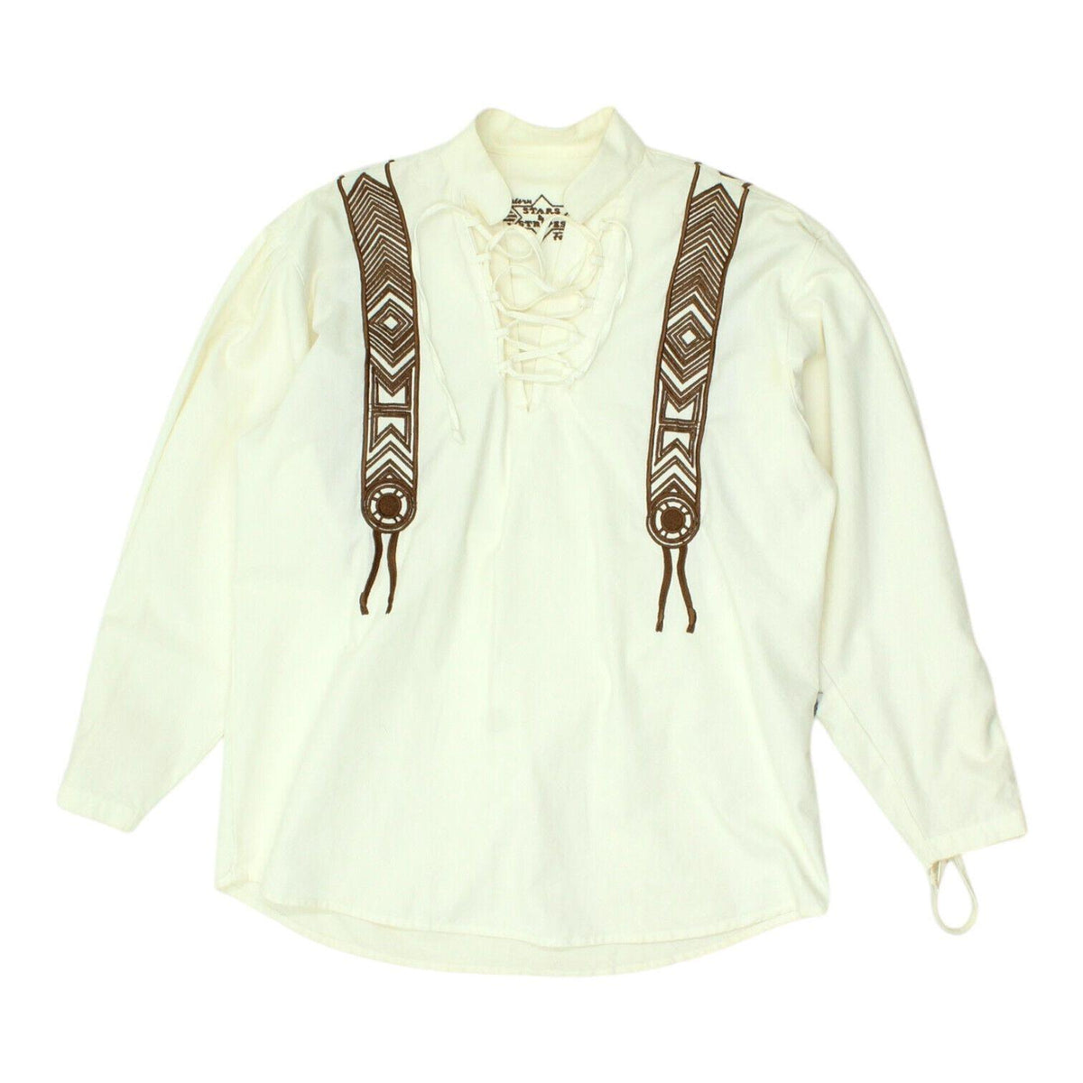 Stars Stripes Mens Shirt Off White Lace Up Western Long Sleeve Casual Graphic Tee – Bold Style · Great Gift For Fans
