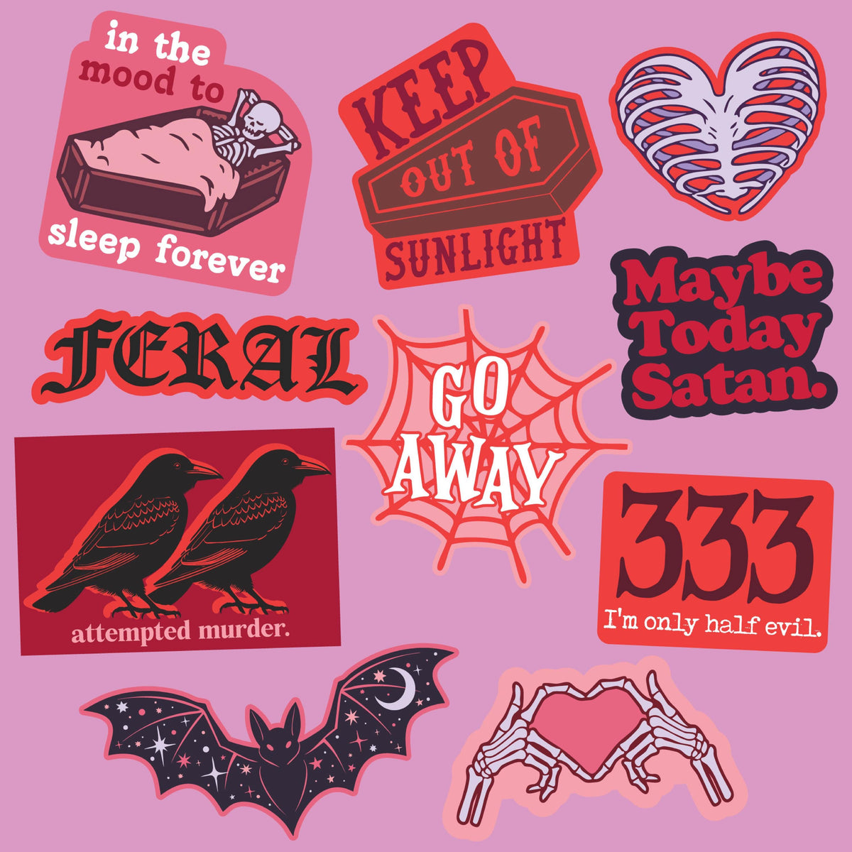 Creepy Sticker Set of 10 Satan Halloween Decals Feral Design Large Stickers for Adults Funny Murder Decals Vintage Halloween Decals Graphic Tee – Soft Feel · Trending Graphic Apparel