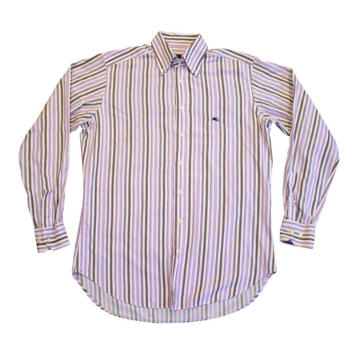 Etro Mens Pink Shirt Vintage Button Down Collar Striped Luxury Designer VTG Graphic Tee – Bold Style · Perfect For Daily Wear