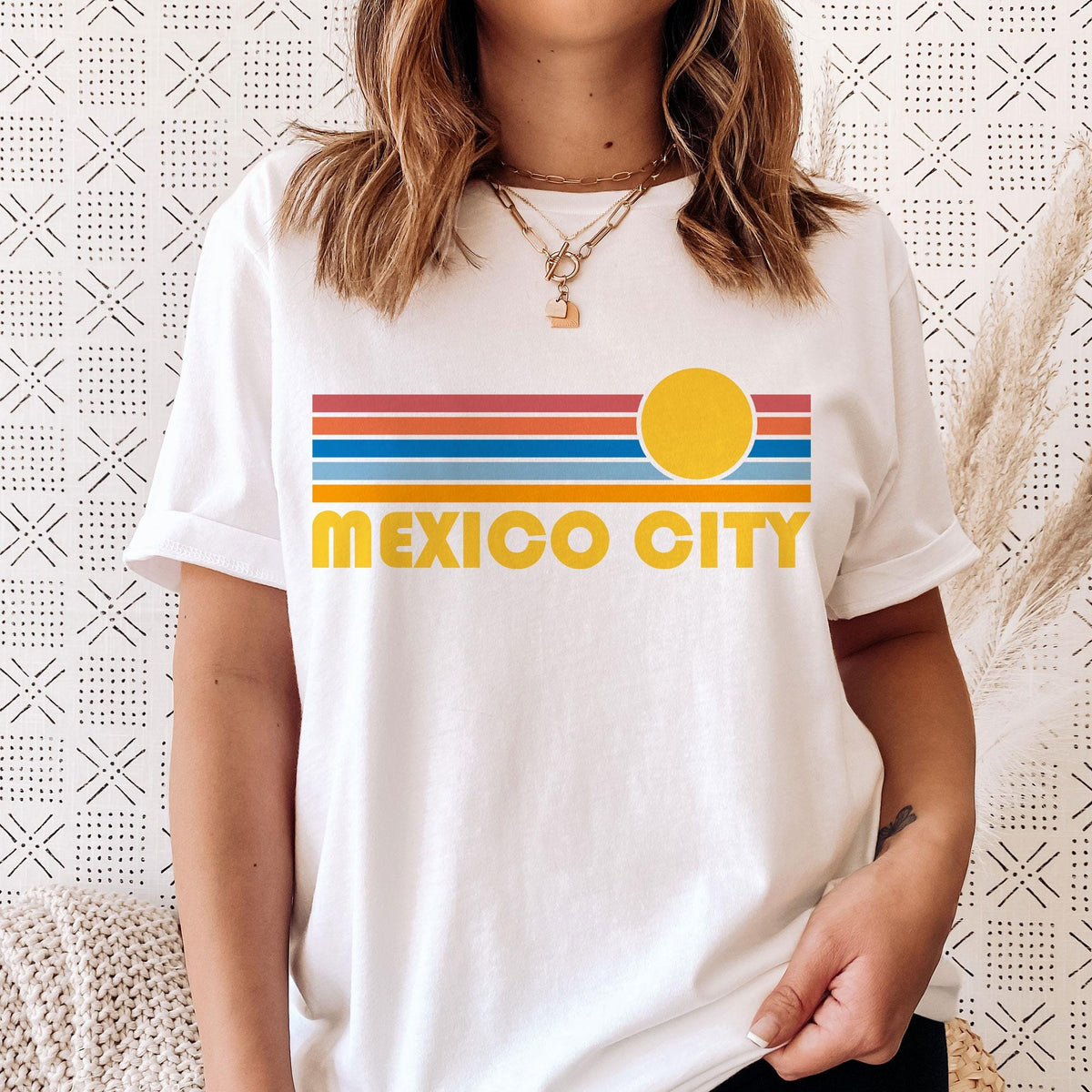 Mexico City Mexico Graphic Tee Retro Sunrise Adult Unisex Mexico City T Shirt Personalization Available Graphic Tee – Easygoing Wear · Must-Have Style