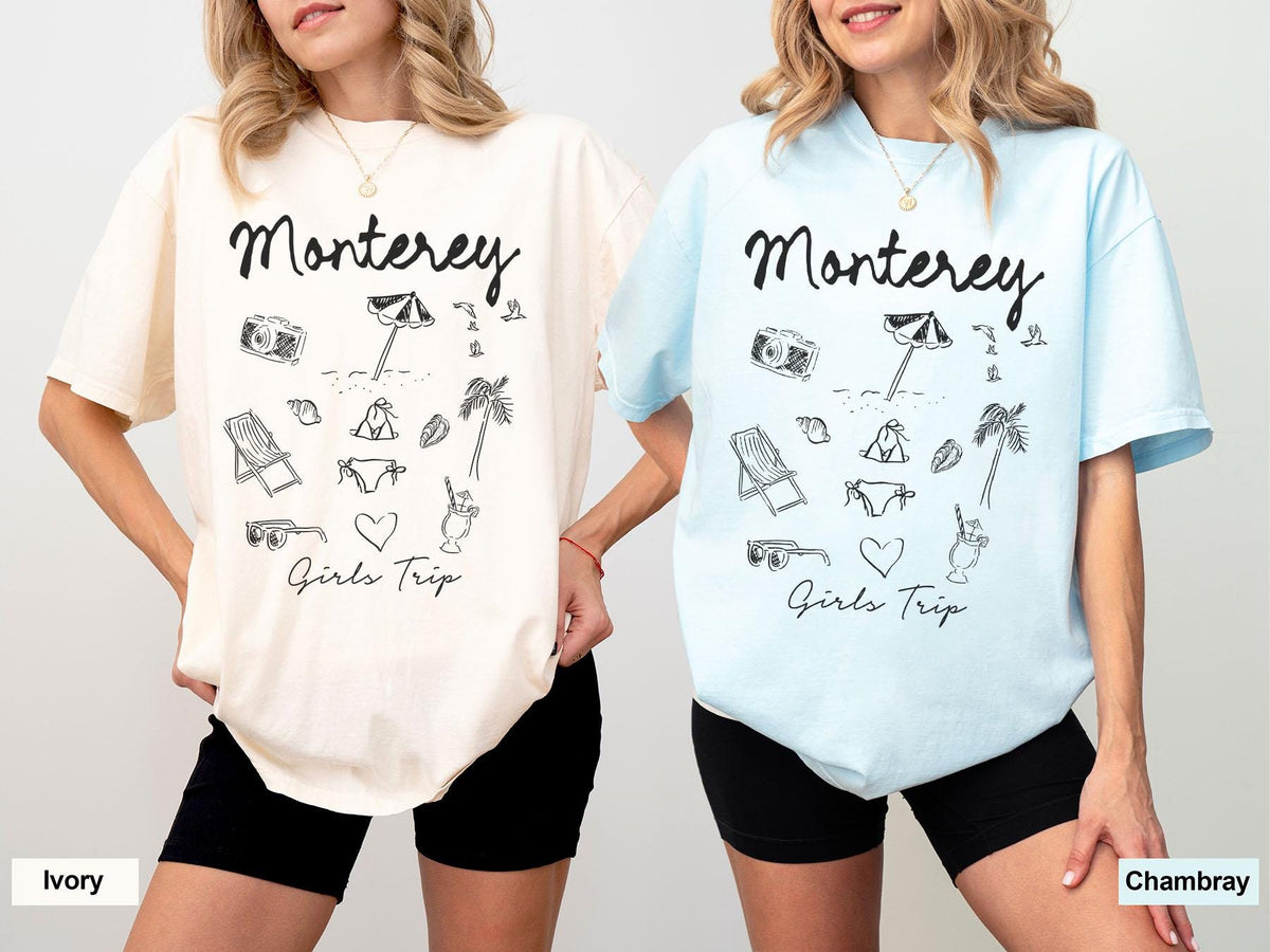 Monterey Shirt Girls Trip Shirts Gifts for Her Comfort Colors Vacation Tshirt Matching Shirts Friends Tee Graphic Tee – Warm & Stylish · High-Quality Print