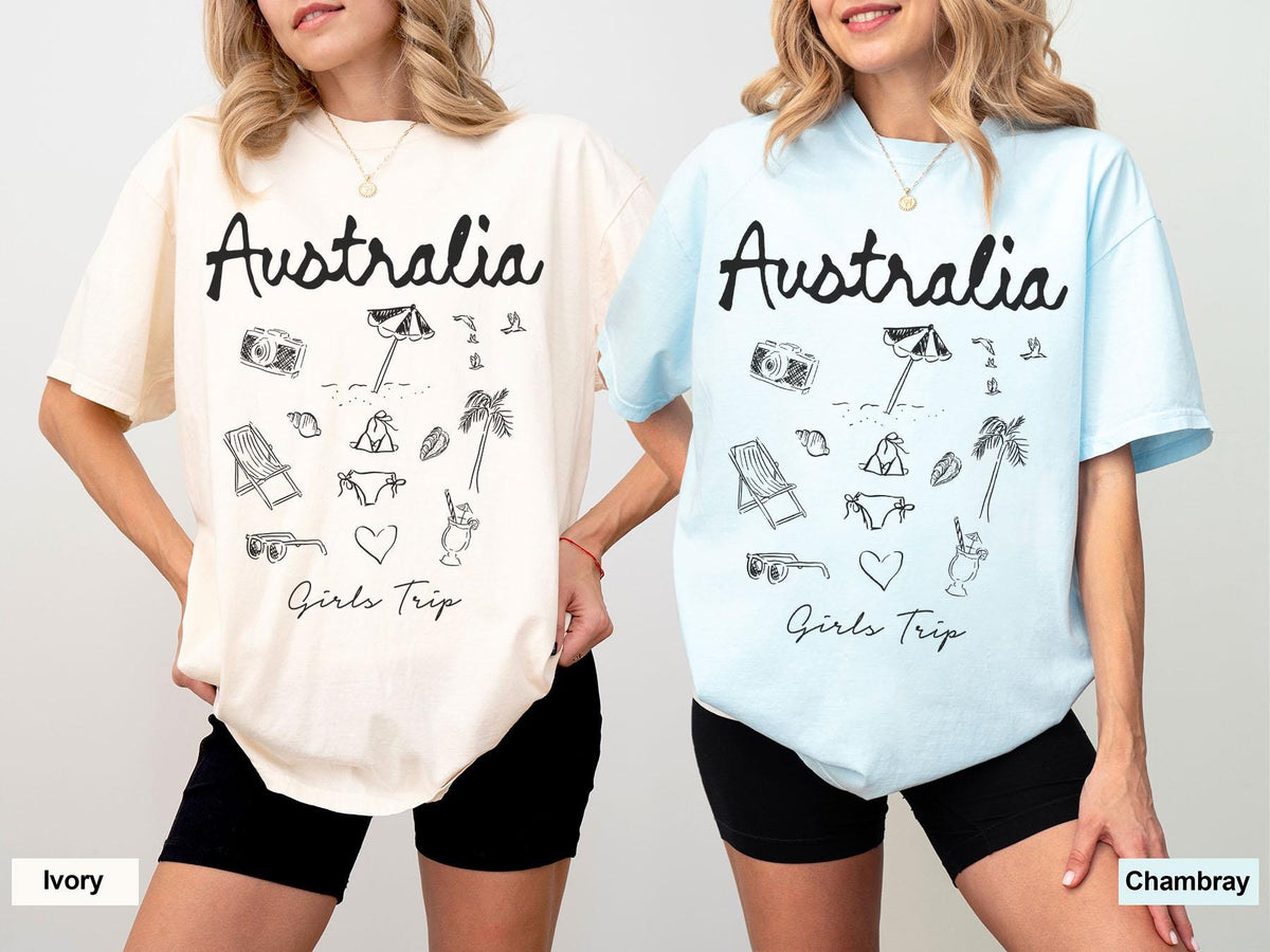 Australia Shirt Girls Trip Tees Gifts for Her Comfort Colors Vacation Tshirt Matching Shirts Girls Trip Favors Friends Trip Graphic Tee – Soft Feel · Trending Graphic Apparel