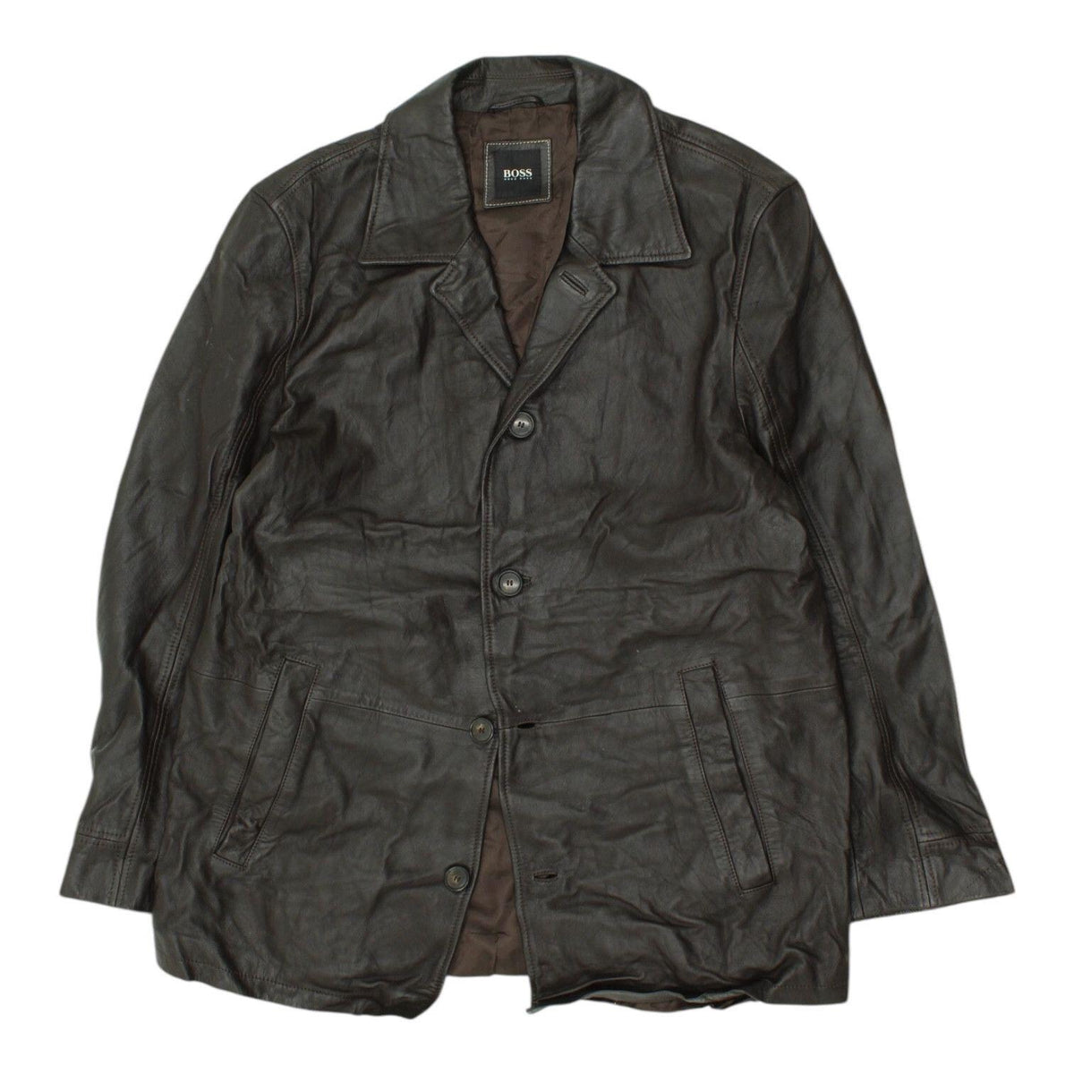 Hugo Boss Leather Jacket Vintage Mens Brown Designer Button Up Collared Graphic Tee – Feel-Good Design · Must-Have Style