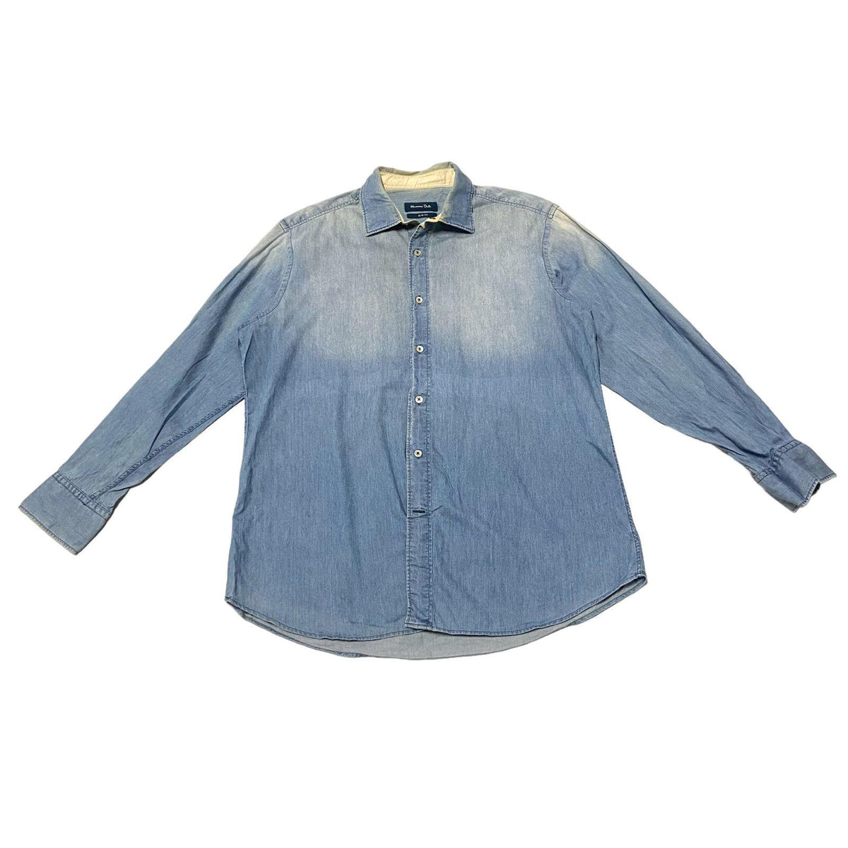 Massimo Dutti Mens Shirt Vintage High End Designer Faded Blue Collared Graphic Tee – Easygoing Wear · High-Quality Print