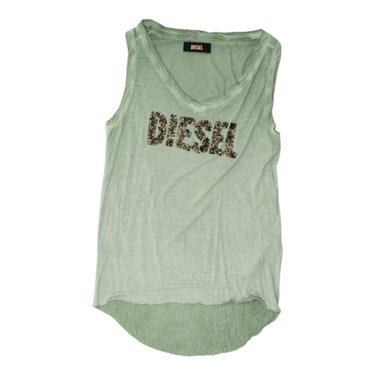 Diesel Womens Green Vest Sequin Logo Tank Top Designer VNeck Sleeveless Tank Top – Feel-Good Design · Top Pick For Any Outfit