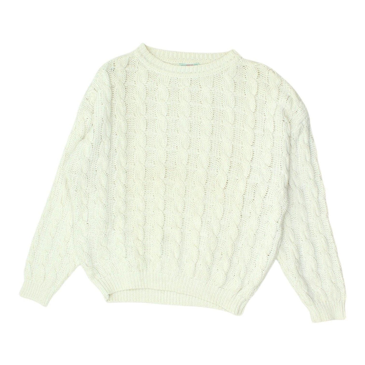 Benetton Cable Knit Sweater Womens White Knitwear Casual Designer Jumper Graphic Tee – Aesthetic Look · Great Gift For Fans