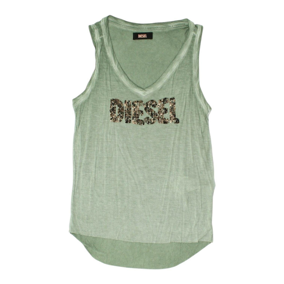 Diesel Womens Green Vest Sequin Logo Designer VNeck Sleeveless Tank Top Tank Top – Fan Favorite · Great Gift For Fans