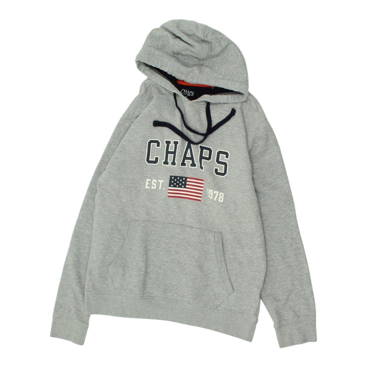 Chaps Mens Grey Hoodie Designer Pullover Hooded Sweatshirt Spellout Logo Hoody Hoodie – Cozy Vibes · High-Quality Print