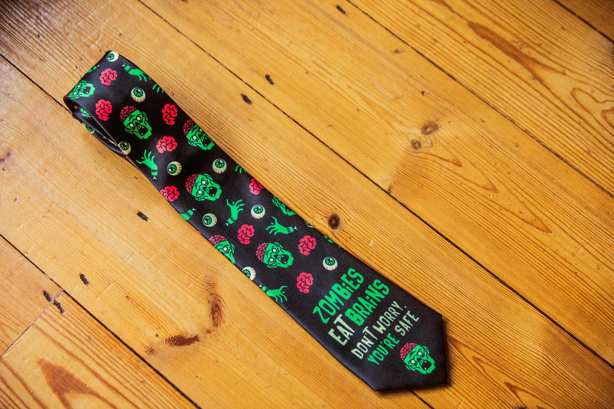 Halloween Ties Father39s Day Gift Zombies Eat Brains You39re Safe Zombie Ties Necktie For Work Gift For Dad Funny Zombie Neckties Graphic Tee – Feel-Good Design · Perfect For Daily Wear