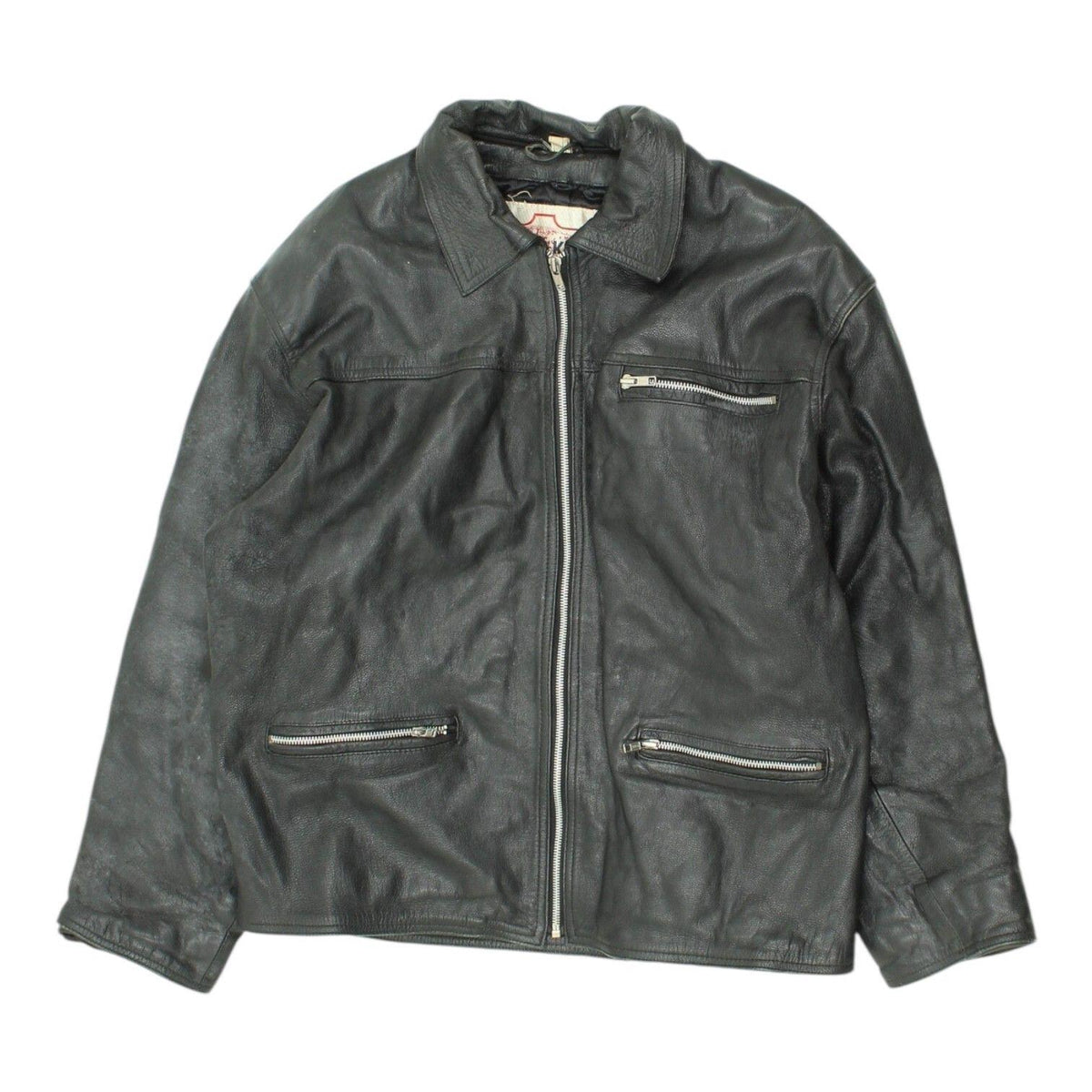 SAK Mens Leather Jacket Vintage Black Hide Biker Style Full Zip Collared Graphic Tee – Aesthetic Look · Perfect For Daily Wear