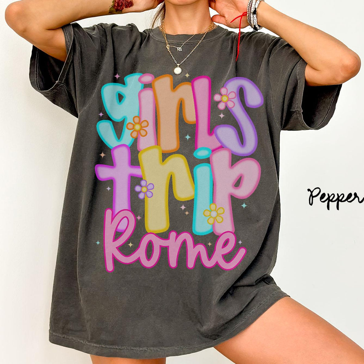 Comfort Colors Girls Trip Shirts Rome Matching TShirts Vacation Gifts Group Tees Girls Night Out Girls Weekend Graphic Tee – Warm & Stylish · Perfect For Daily Wear